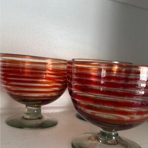 Elegant Red and Orange Striped Glass Bowls
